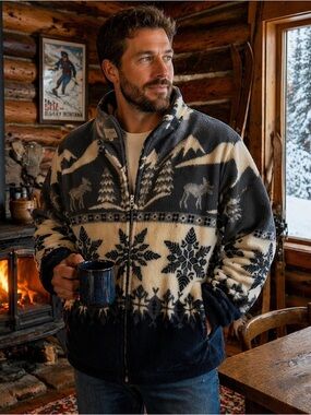 Nordic Moose Snowflake Fleece Jacket Harry David's Northwest Express large